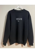 3 Iplik Oversize Vivre La Vie Basklı Siyah Unisex Sweatshirt thumbnail 3