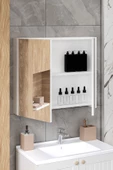 Fly Mobilya Marvel 80 Cm Banyo Üst Dolabı Banyo Raflı Aynalı Üst Modül - 1