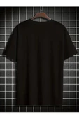 Siyah Oversize Düz T-Shirt - 5