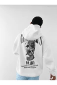 Erkek Beyaz Gangster Paradise Baskılı Oversize 3 Iplik Kapüşonlu Sweatshirt thumbnail 2