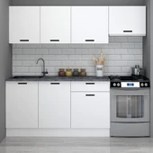 Fly Mobilya 220 cm Göcek Beyaz Melamin Mutfak Dolabı thumbnail 1