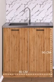 Fly Mobilya 80 Cm Detroit Helena Mutfak Evyeli Alt Modül ,mini Hazır Mutfak Dolabı Alt Modülü - 3