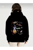 Siyah Gezegen Oversize Kapüşonlu Sweatshirt thumbnail 3