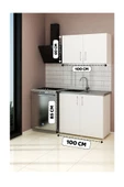 Fly Mobilya 100 cm Mini Çelik Evyeli Mutfak Dolabı Alt Üst Seti, Minimalist Modern Mutfak Ünitesi - 1