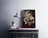 Kilisede Elinde Baykuş Tutan Güzel Kadın Cam Tablo | Hediyelik, Dekoratif, Ofis, Mutfak thumbnail 5