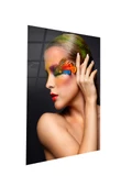 Alışılmamış Göz Makyajlı Güzel Kadın Cam Tablo  | Hediyelik, Dekoratif, Ofis, Mutfak thumbnail 4