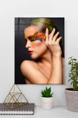 Alışılmamış Göz Makyajlı Güzel Kadın Cam Tablo  | Hediyelik, Dekoratif, Ofis, Mutfak thumbnail 1
