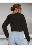 Kadın Kırık Beyaz Fitted Crop Kapşonlu Zip Fermuarlı Polar Hırka Sweatshirt - 5