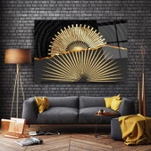 Gold Soyut Cam Tablo | Hediyelik, Dekoratif, Ofis, Mutfak - 4