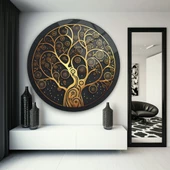 Gold Hayat Ağacı Yuvarlak Cam Tablo | Hediyelik, Dekoratif, Ofis, Mutfak - 4