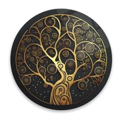 Gold Hayat Ağacı Yuvarlak Cam Tablo | Hediyelik, Dekoratif, Ofis, Mutfak - 1