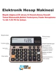 Büyük Düğme Elektronik Hesap Makinesi 14 Haneli  Temel Matematik  Bellek  Güneş Enerji  Yüzde Hesap - 3
