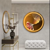 Gold Yaprak Yuvarlak Cam Tablo | Hediyelik, Dekoratif, Ofis, Mutfak - 7