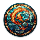 Vitray Desen Balık Yuvarlak Cam Tablo | Hediyelik, Dekoratif, Ofis, Mutfak - 1
