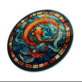 Vitray Desen Balık Yuvarlak Cam Tablo | Hediyelik, Dekoratif, Ofis, Mutfak - 5