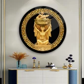 Antik Gold Yuvarlak Cam Tablo | Hediyelik, Dekoratif, Ofis, Mutfak - 7