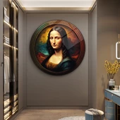 Mona Lisa Yuvarlak Cam Tablo | Hediyelik, Dekoratif, Ofis, Mutfak - 5