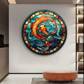 Vitray Desen Balık Yuvarlak Cam Tablo | Hediyelik, Dekoratif, Ofis, Mutfak - 6