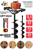 GERMANYSTYLE GRMPRO630 3.1 HP 63 cc Turbo Benzinli Toprak Burgu Makinesi Çift Uçlu 20 cm +15 cm - 1