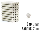 Neodyum Mıknatıs Silindir Çap 7mm , Kalınlık 2mm   ( 20 Adet) thumbnail 1