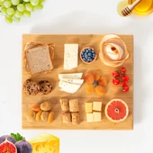 Porsima Bambu Peynir Pizza Tahtası Sunum Tahtası 360 Derece Dönen Yuvarlak Lüx Servis 35 x 30 x 1.5 cm - 5