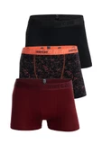 Mercan 3'lü Erkek Çok Renkli Pamuklu Likralı Boxer (SİYAH BORDO PICASSO) thumbnail 1