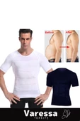 Premium Bel Göğüs Dik Duruş Toparlayıcı Erkek Extra Göbek Sıkılaştırıcı Kısa Kol Korse Atlet - 6