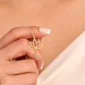 925 Ayar Gümüş Mavi Sallantılı Taşlı Lotus Kolye thumbnail 2