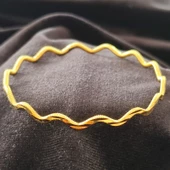 925 Ayar Gümüş Zikzak Model Gold Ajda Bilezik SL9801 thumbnail 1