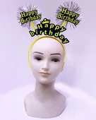 Happy Birthday Püsküllü Neon Sarı Renk Doğum Günü Tacı 22x19 cm - 1