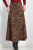 Krep Kumaş Desenli Etek Bordoleopar - 20565.1355. - 1