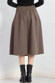 Çift Pileli Kloş Etek Kahve - 20665.1892. - 7