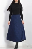 Kalın Kumaş Çizgi Desenli Etek Lacivert - 20881.1355. - 2