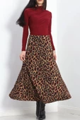 Krep Kumaş Desenli Etek Bordoleopar - 20565.1355. - 2