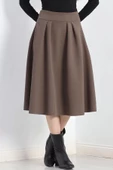 Çift Pileli Kloş Etek Kahve - 20665.1892. - 1