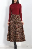Krep Kumaş Desenli Etek Bordoleopar - 20565.1355. - 5