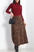 Krep Kumaş Desenli Etek Bordoleopar - 20565.1355. - 8