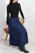 Kalın Kumaş Çizgi Desenli Etek Lacivert - 20881.1355. - 4