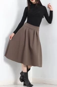 Çift Pileli Kloş Etek Kahve - 20665.1892. - 4