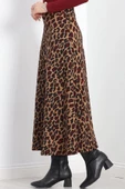 Krep Kumaş Desenli Etek Bordoleopar - 20565.1355. - 3