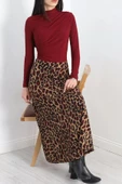 Krep Kumaş Desenli Etek Bordoleopar - 20565.1355. - 4