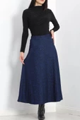 Kalın Kumaş Çizgi Desenli Etek Lacivert - 20881.1355. - 7