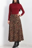 Krep Kumaş Desenli Etek Bordoleopar - 20565.1355. - 7