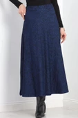 Kalın Kumaş Çizgi Desenli Etek Lacivert - 20881.1355. - 1