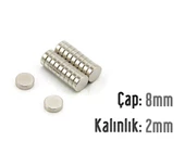 Neodyum Mıknatıs Silindir Çap 8mm , Kalınlık 2mm   ( 10 Adet) - 1