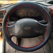 DİKİŞLİ DİREKSİYON KILIFI NOKTALI/SİYAH DERİ KIRMIZI DİKİŞLİ FORD TRANSİT 2004-06 thumbnail 1