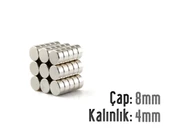 Neodyum Mıknatıs Silindir Çap 8mm , Kalınlık 4mm   ( 10 Adet) - 1