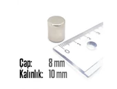 Neodyum Mıknatıs Silindir Çap 8mm , Kalınlık 10mm   ( 5 Adet) - 2