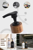 Hands Dishes 2’li Siyah Beyaz Dekoratif Mutfak Banyo Sıvı Cam Sabunluk Seti 500ml Bambu Stantlı Set - 3