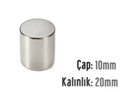 Neodyum Mıknatıs Silindir Çap 10mm , Kalınlık 20mm   ( 2 Adet) - 1
